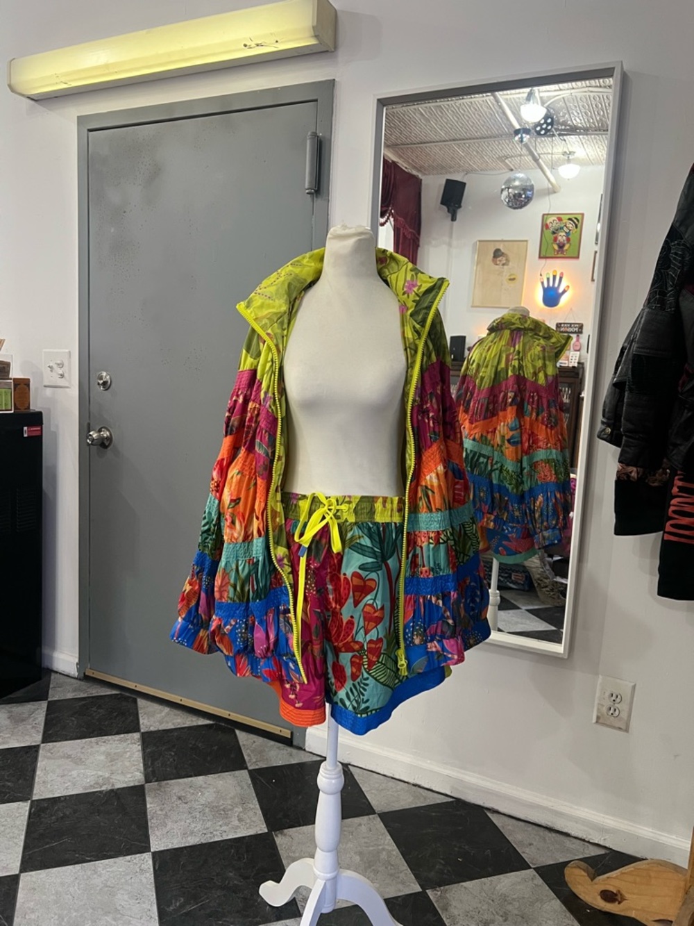 Farm Rio Multi‑Color Printed Hooded Jacket and Short Wind Breaker Set